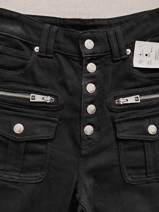 Zadig & Voltaire Eyes Denim Eco Flare Jeans Black Size 26 Cargo Pockets NWT - Picture 6 of 16